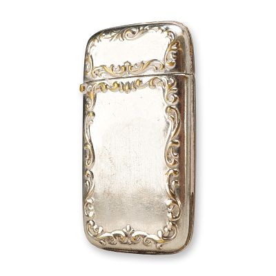Late Victorian Style Silver-Plated Rococo Revival Vesta Case. A rectangular pocket vesta case 