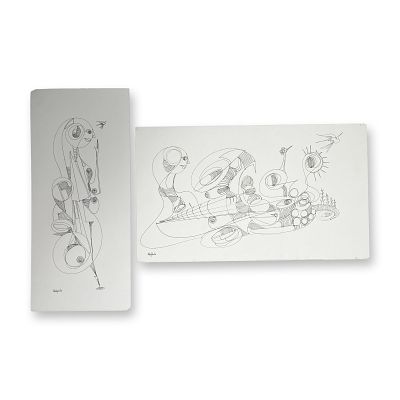 2pc Alfonso Rendon aka Masplata (Panamanian, 1957 - 2025), Pen Sketch on Board, Figuras. The 