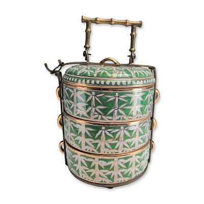 Thai Benjarong Porcelain Three-Tier Food Carrier. Thai Benjarong porcelain three-tier food 
