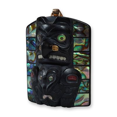 Haida Gwaii Argillite and Abalone Frontlet Pendant. This Northwest Coast pendant is crafted from 