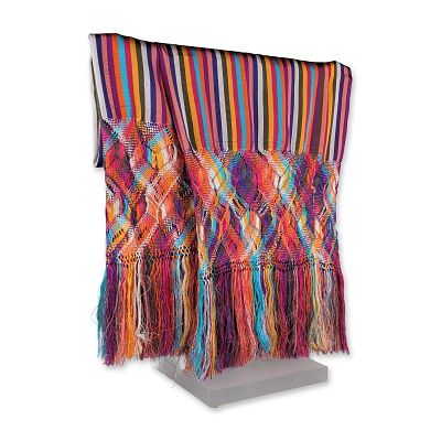 Multi-Colored Hand Woven Rebozo Shawl. Hand-woven rebozo style shawl featuring a vibrant 
