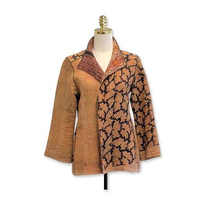 Vintage Reversible Silk Kantha Quilted Jacket. Late 20th century reversible hip-length jacket in 