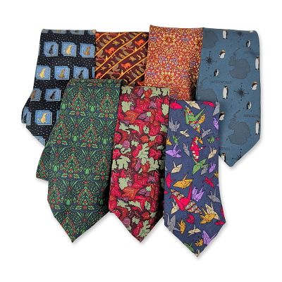7pc Museum and Novelty Silk Neckties. Collection of men's 100% silk neckties featuring 