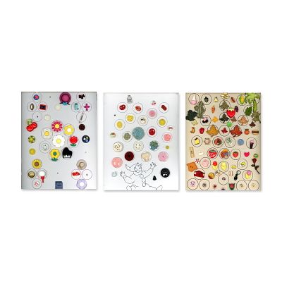 A LOT OF DIVISION THREE REALISTIC KIDDIE BUTTONS. 122 S/M/L assorted subject matter examples. 