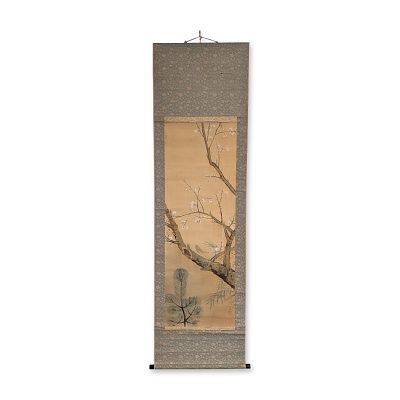 Japanese Silk Kacho-ga Hanging Scroll. Japanese hanging scroll, or kakejiku, in the 
