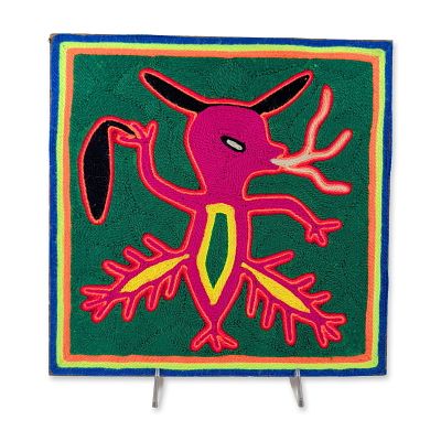 Huichol Mexican Yarn Painting Panel. Huichol, Mexico. Traditional yarn painting on masonite 