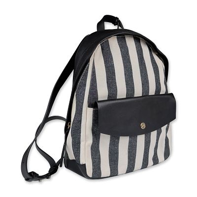 Skagen Aften Striped Canvas and Leather Backpack. A Skagen Aften backpack constructed with a 
