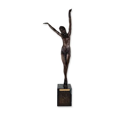 After Demetre Chiparus (Romanian/French, 1886-1947), Rameses Entertainer Art Deco Style Solid Cast. 