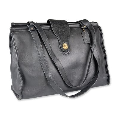 Coach Barclay Black Leather Tote Bag. Coach black glove-tanned leather framed tote bag, model 