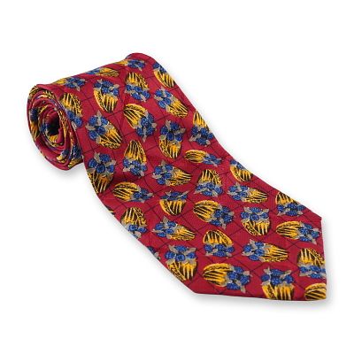 Ungaro Paris Red Silk Necktie with Abstract Floral and Geometric Pattern. A modern Ungaro Paris 