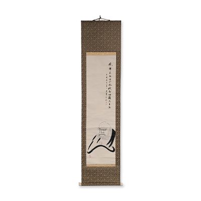 Japanese Seitetsu Daruma Ink and Washes on Paper Hanging Scroll, Signed w/ Seal. Japanese 