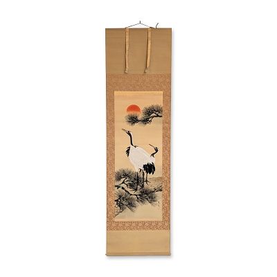 Japanese Ink & Pigments on Rice Paper Hanging Scroll, Signed w/ Seal. Japanese Showa period 