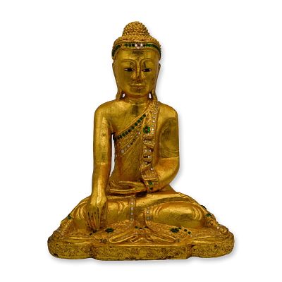 Garden Buddha, Meditating, Wood Carved W/Gold Gilt, Vintage. Meditating Garden Buddha. A 