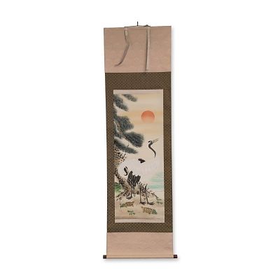 Japanese Hanging Scroll, Ink & Pigments on Rice Paper, Autumn Moon, Signed w/ Seal. Japanese 