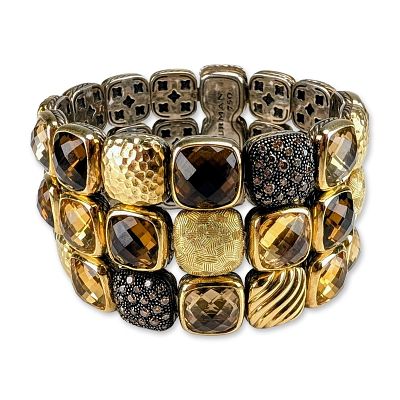 David Yurman Two-Tone Sterling Silver and 18K Gold Chiclet Link Bracelet. David Yurman three-row 
