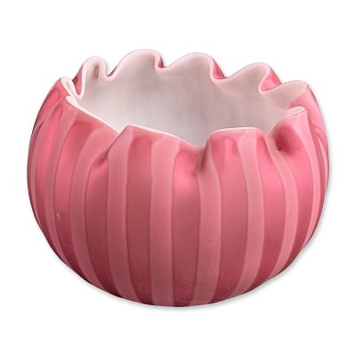Victorian Pink Cased Satin Glass Rose Bowl. Victorian rose bowl in cased satin glass that 