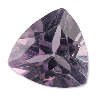 Loose Trilliant Cut Light Violet Amethyst Gemstone. A loose faceted amethyst gemstone in a light 
