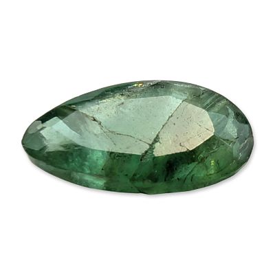 Natural Green Emerald Pear Cut Gemstone. A loose faceted gemstone, appears to be a natural 