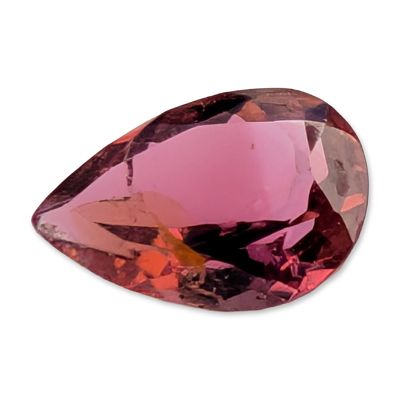 Pear-Shaped Pink Tourmaline Gemstone. A loose, faceted gemstone that appears to be pink 