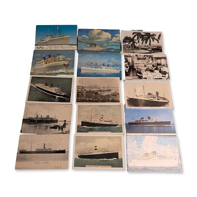 15pc Collection of Vintage Maritime and Ocean Liner Postcards. Collection of fifteen vintage 