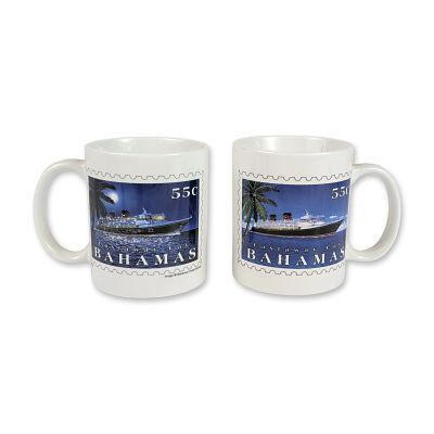 2pc Disney Cruise Line Castaway Cay Postage Stamp Souvenir Mugs. This pair of glazed ceramic 