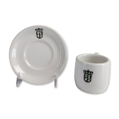 2pc Richard Ginori Lloyd Triestino Shipping Company Porcelain Demitasse & Saucer Set. Late 1930s 