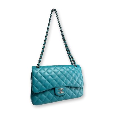 Chanel Paris Turquoise Quilted Leather Jumbo Double Flap Bag w/ COA. Chanel classic jumbo double 
