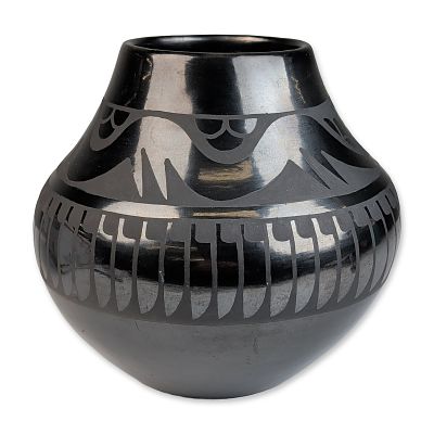 Anita Martinez (Native American, ca. 1920-1992) San Ildefonso Pueblo Blackware Pottery Jar, Signed. 