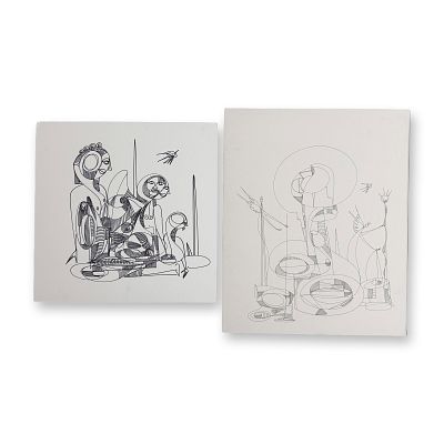 2pc Alfonso Rendon aka Masplata (Panamanian, 1957 - 2025), Pen and Marker on Board, Figuras and Ange