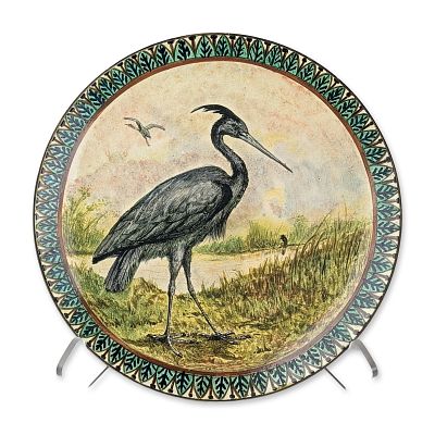 Rare Doulton Lambeth Faience Stork Charger. A large ceramic charger in glazed stoneware 