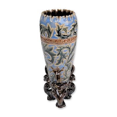 Doulton Lambeth Mark V. Marshall Stoneware Tripod Vase. Doulton Lambeth salt-glazed stoneware 