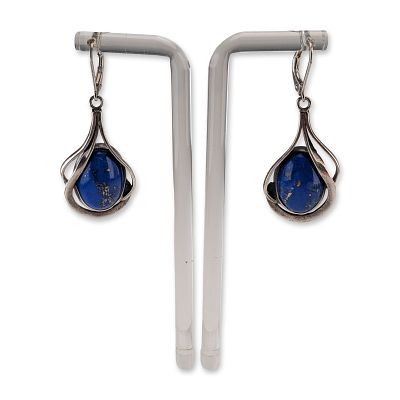 Sterling Silver and Lapis Lazuli Drop Earrings. Pair of modernist sterling silver drop earrings 