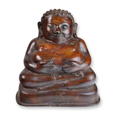 Thia / Burmese Bronze Figure of Seated Budai. A bronze figurine depicting a smiling Buddha 