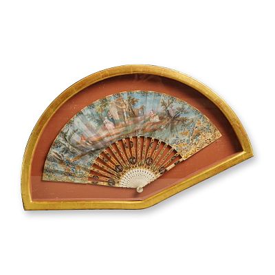 European Folding Fan with Rococo Scene and Gilded Accents. A European folding fan featuring 