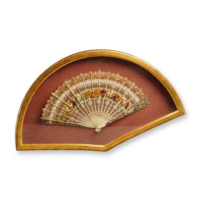 European Folding Fan with Floral Design and Gilded Accents. 19th-century European folding fan 