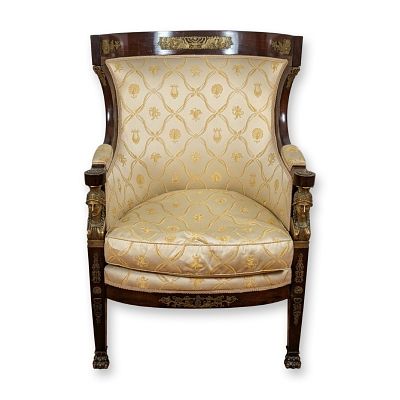Empire Style Ormolu Mounted Mahogany Bergere Armchair. Empire style mahogany bergere armchair 