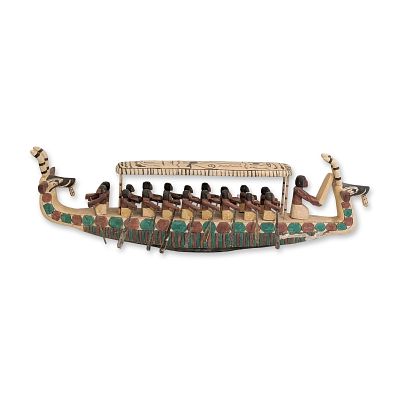 Large Egyptian Carved Wood Funerary Boat Sculpture. Featuring Egyptian motifs inspired by the 