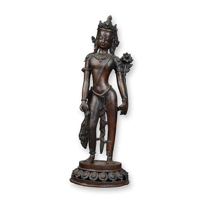 Nepalese Bronze Figure of a Standing Deity with Inlaid Stones. Nepalese cast bronze devotional 