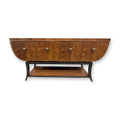 Henredon Art Deco Style Burl Wood Credenza. A mid-century vintage dining room credenza produced 