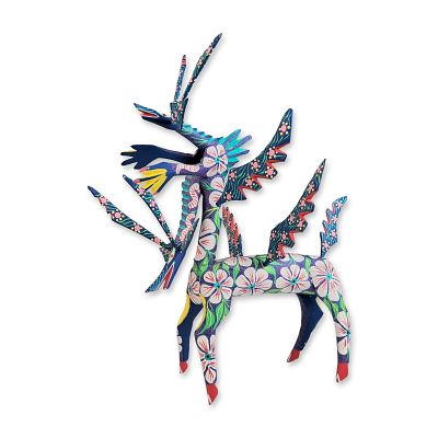 Oaxacan Alebrije Wood Carving Winged Creature. Fantastical multi-headed winged creature 