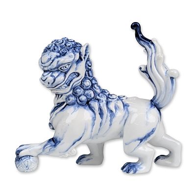 Royal Doulton Prototype Flambe Blue and White Foo Dog Figurine. Royal Doulton porcelain figurine 
