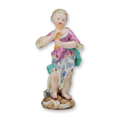 Meissen Porcelain Figurine of a Young Girl Playing a Flute. This Meissen porcelain figurine 