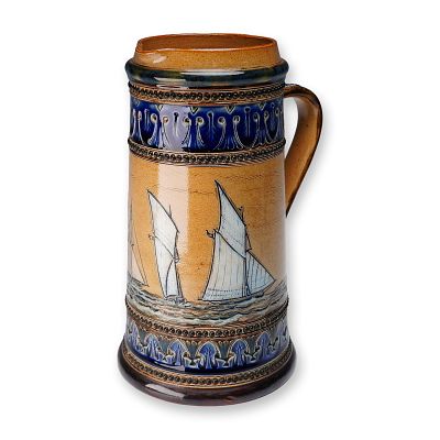 Doulton Lambeth by Edgar Wilson Stoneware Jug, Maritime. Tapering cylindrical body incised 