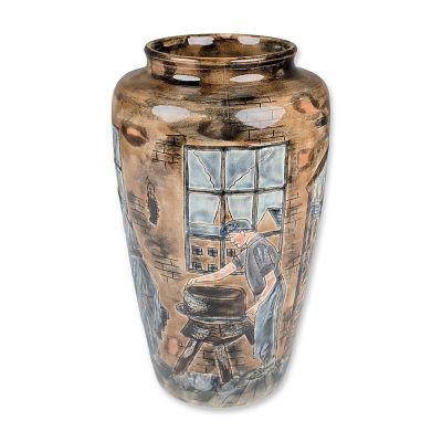 Cobridge Stoneware Industrial Motif Vase. Limited edition. Glazed stoneware. The exterior 