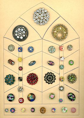 A CARD OF DIVISION 1 & 3 GLASS & GLASS IN METAL BUTTONS. 39 S/M/L 19th/20th century assorted 