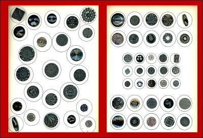 2 CARDS OF DIVISION ONE BLACK GLASS BUTTONS. 59 S/M/L 19th and early 20th century assorted 