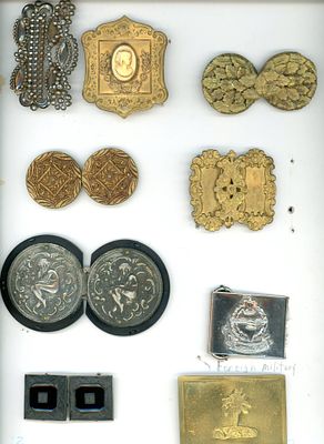 A CARD OF DIVISION ONE AND THREE BUCKLES. 9 19th/20th century 1 and 2 piece assorted material 