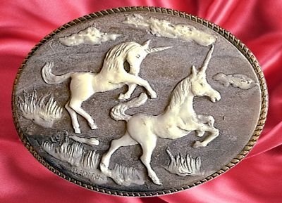 A COOL DIVISION THREE PICTORIAL BUCKLE. 1 Large 20th century 1 piece example of Unicorns. Here 