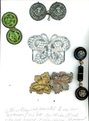 A CARD OF DIVISION ONE AND THREE BUCKLES. 5 19th/20th century 1 and 2 piece assorted material 