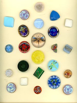 A CARD OF DIVISION THREE CZECH GLASS BUTTONS. 24 Medium/Large late 20th century examples 